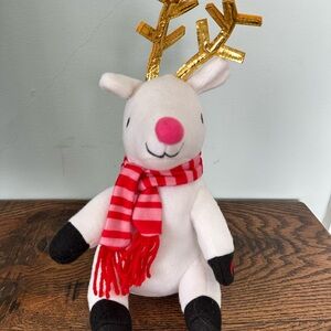 Adorable Festive Plush Reindeer with Gold Antlers Plays Up On the Rooftop